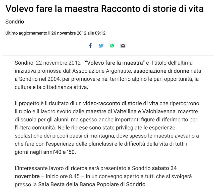 2012-11-26 Volevo fare la maestra Racconto di storie di vita