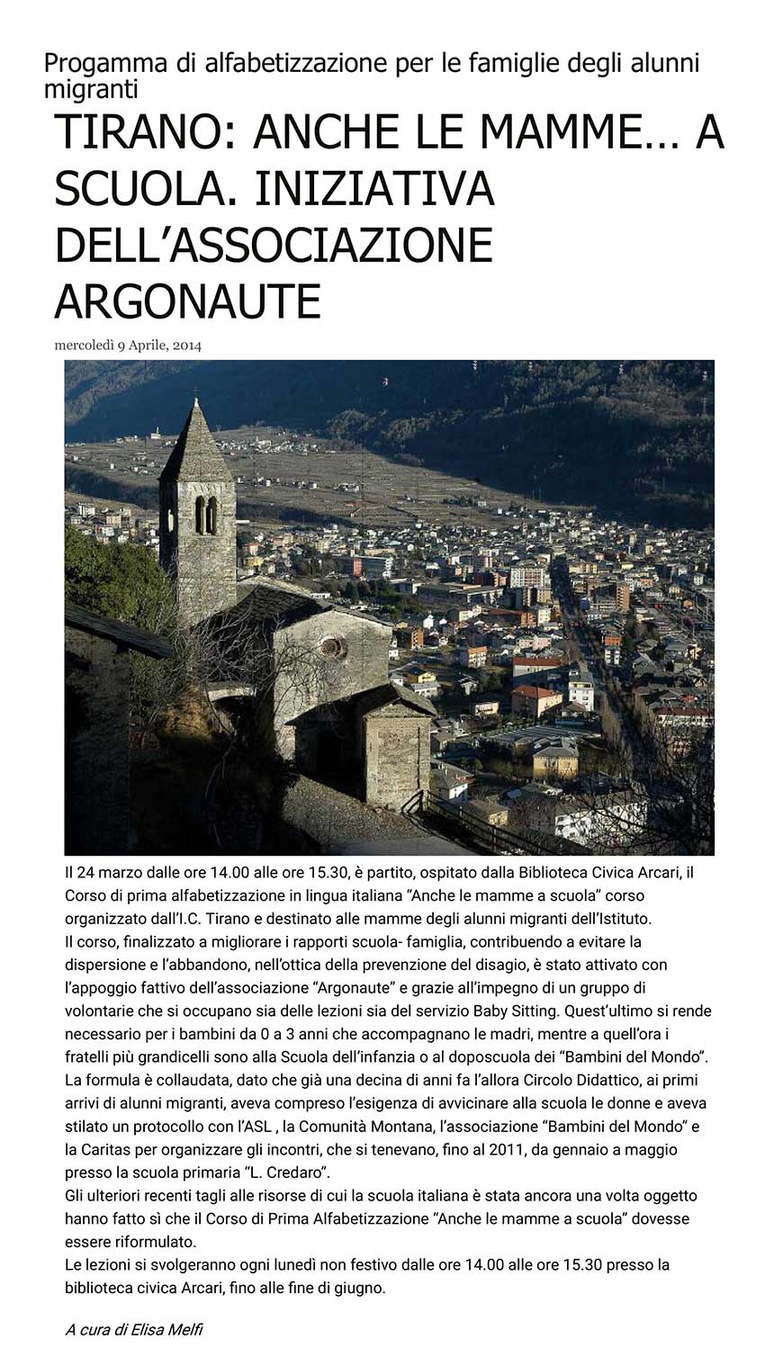 2014-04-09 Tirano: Anche le mamme… a scuola. Iniziativa dell’Associazione Argonaute